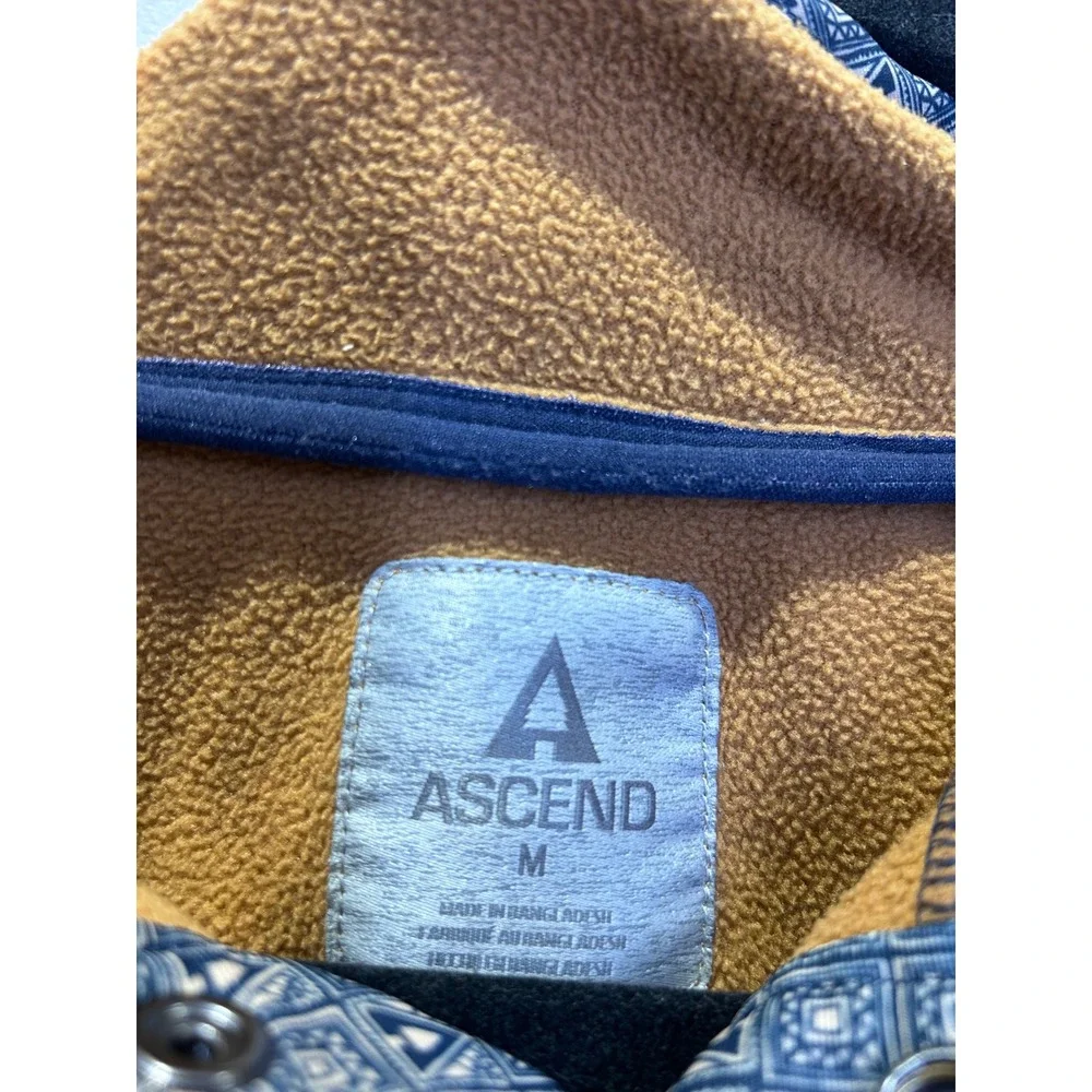 Ascend Fleece Pullover Mens Medium Tan Navy Colorblock Quarter Snap Mock Neck